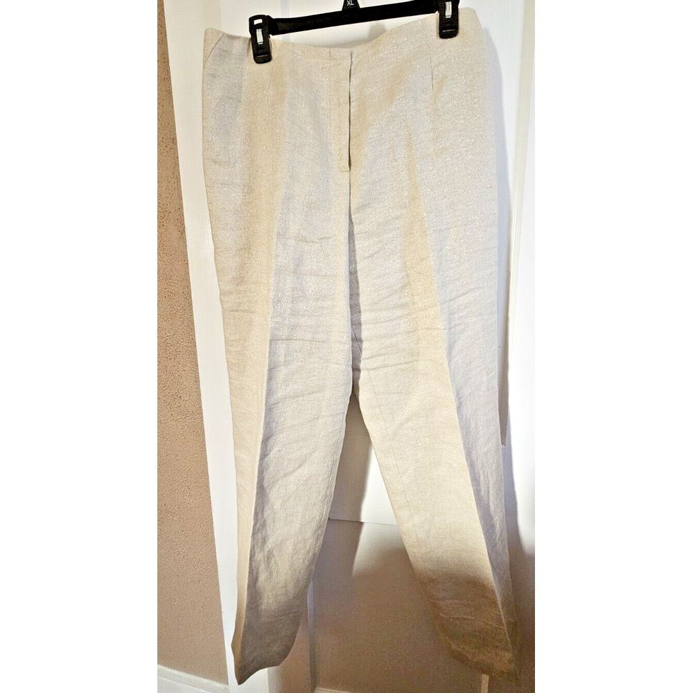 Vintage Talbots Linen dress Pants Women 14 Beige Metallic lined Korea made